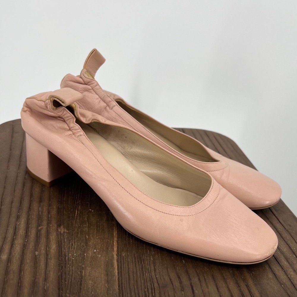 Everlane Day Heel Blush Pink Leather Block Heel Pump Made in Italy Size 7.5